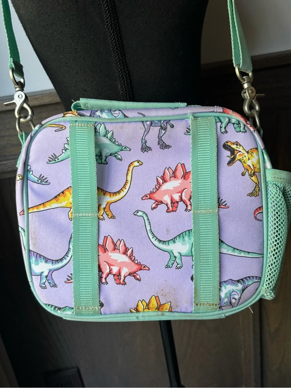 Pottery Barn Kids Lavender Dinosaur Crossbody with Mint Trim